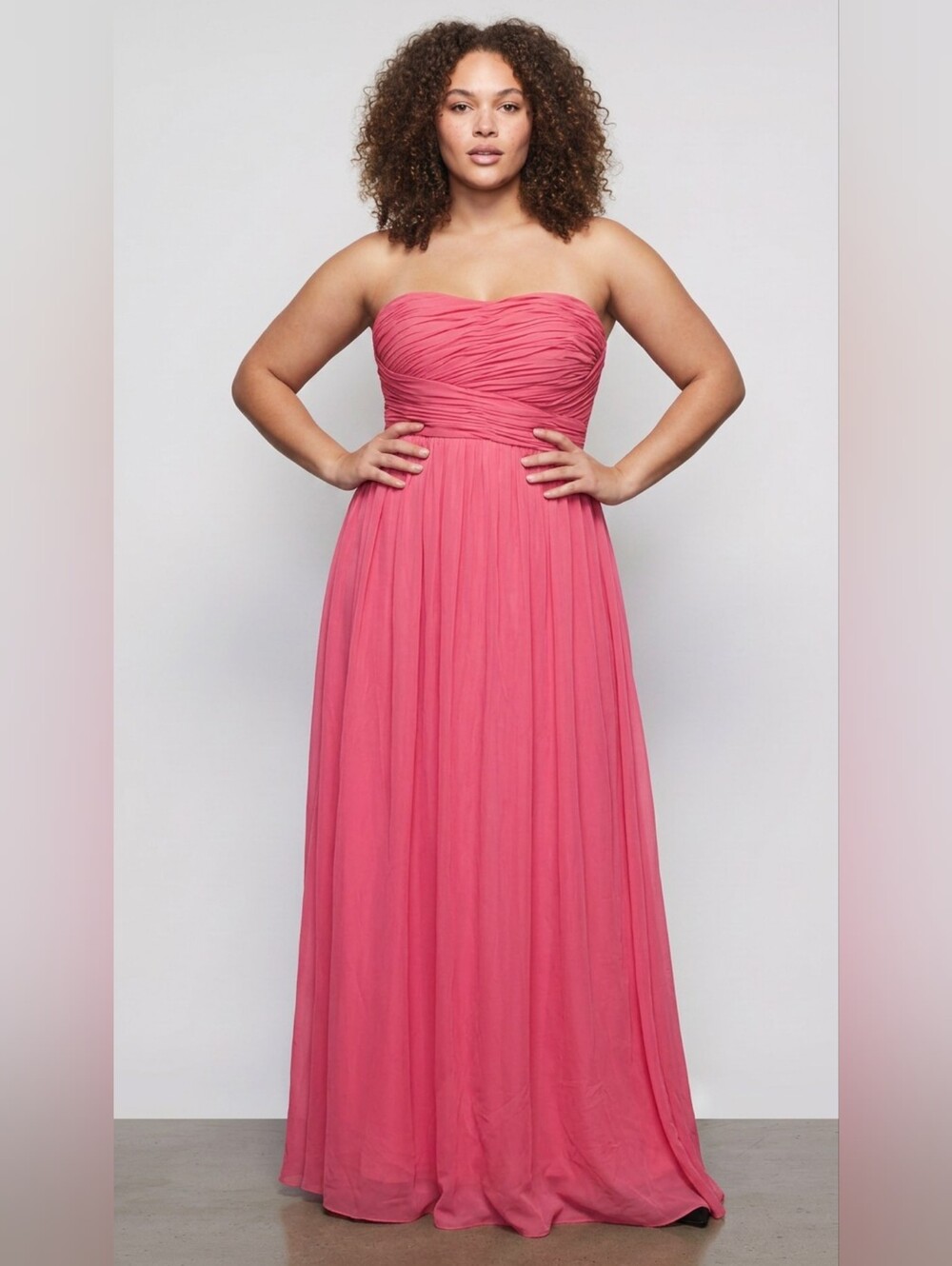 Donna Morgan Strapless Chiffon Maxi Dress in Coral 18W